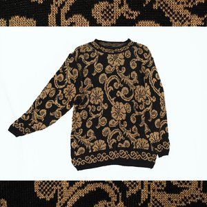Vintage 80s Opulent Bold Gold Floral Brocade Gold Tinsel Alfred Dunner Sweater